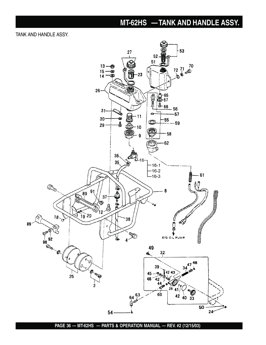 Multiquip operation manual MT-62HS Tank and Handle Assy 