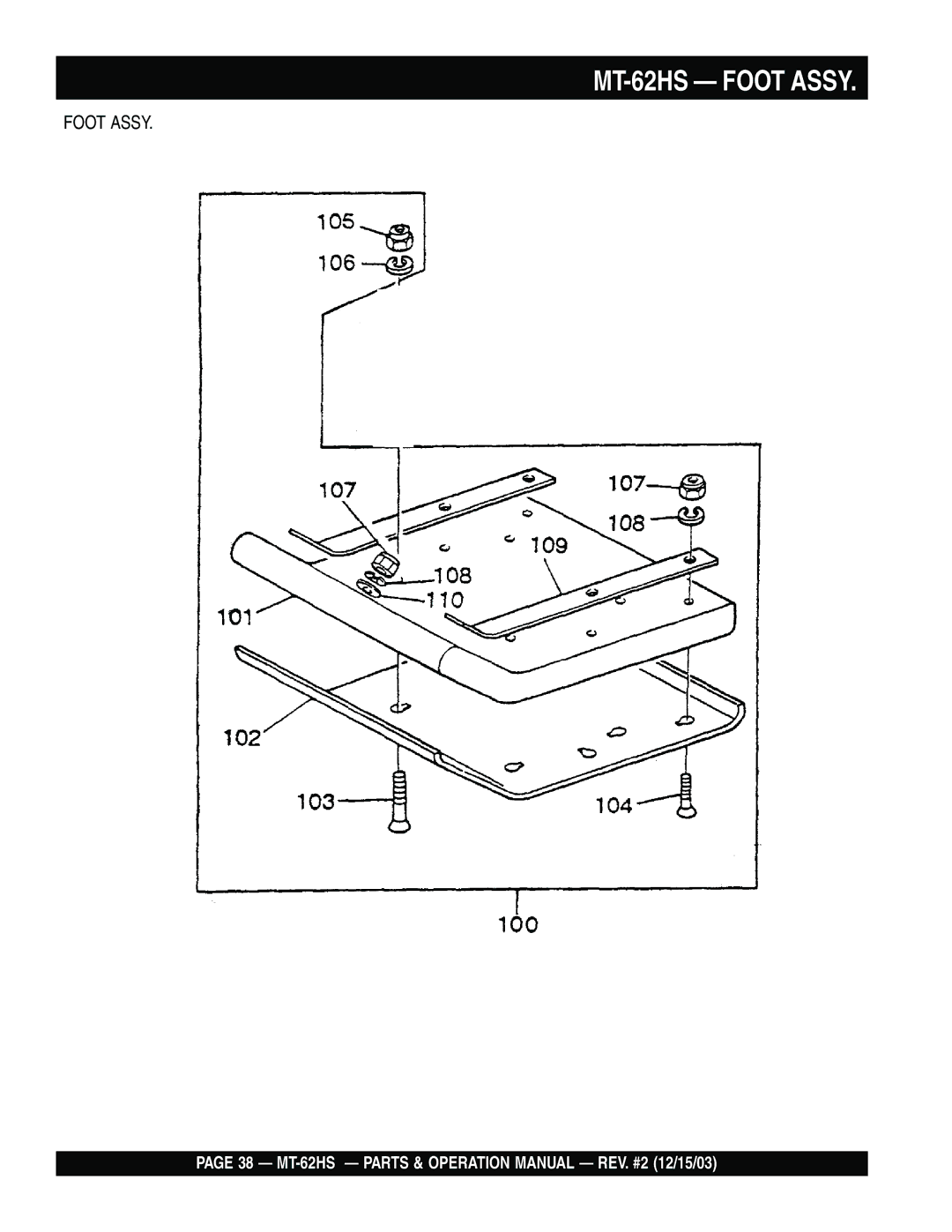 Multiquip operation manual MT-62HS Foot Assy 