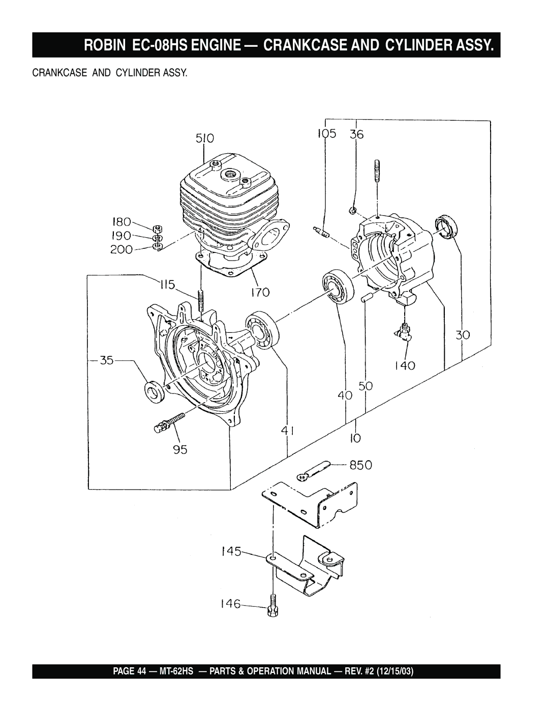 Multiquip MT-62HS operation manual Robin EC-08HS Engine Crankcase and Cylinder Assy 