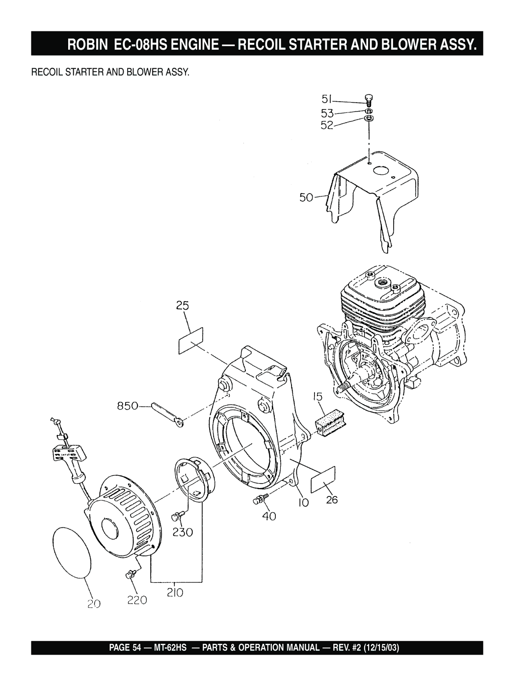 Multiquip MT-62HS operation manual Robin EC-08HS Engine Recoil Starter and Blower Assy 