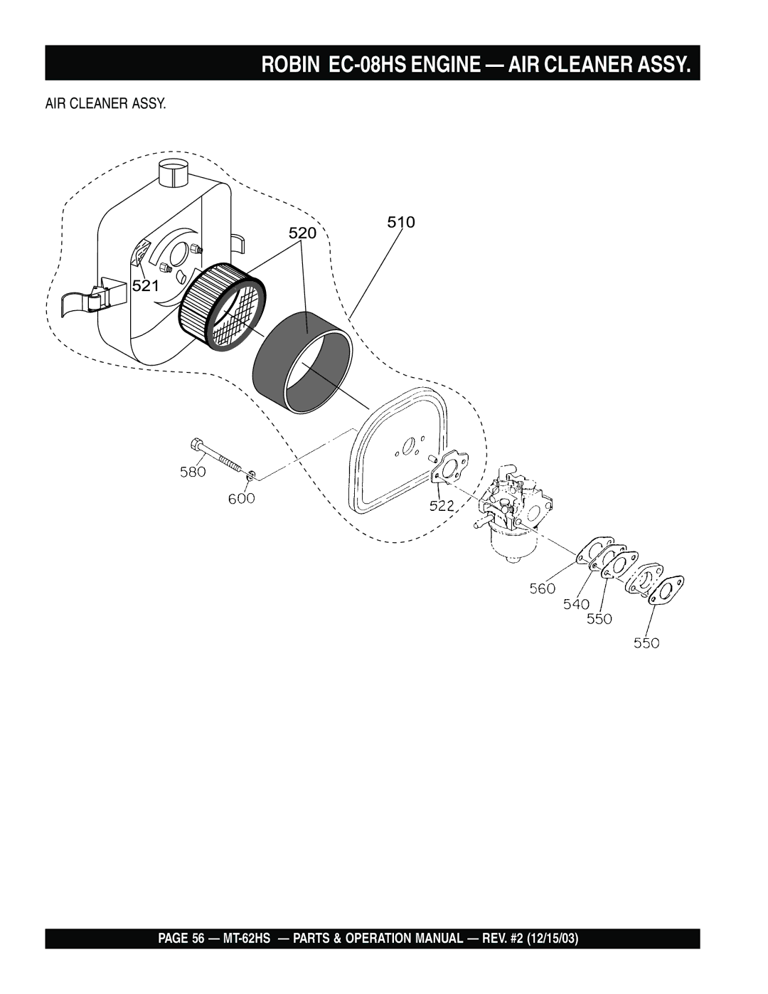 Multiquip MT-62HS operation manual Robin EC-08HS Engine AIR Cleaner Assy 