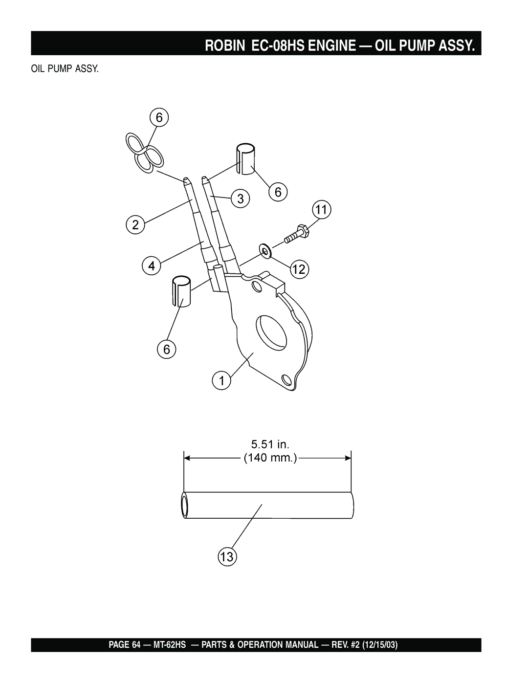 Multiquip MT-62HS operation manual Robin EC-08HS Engine OIL Pump Assy 