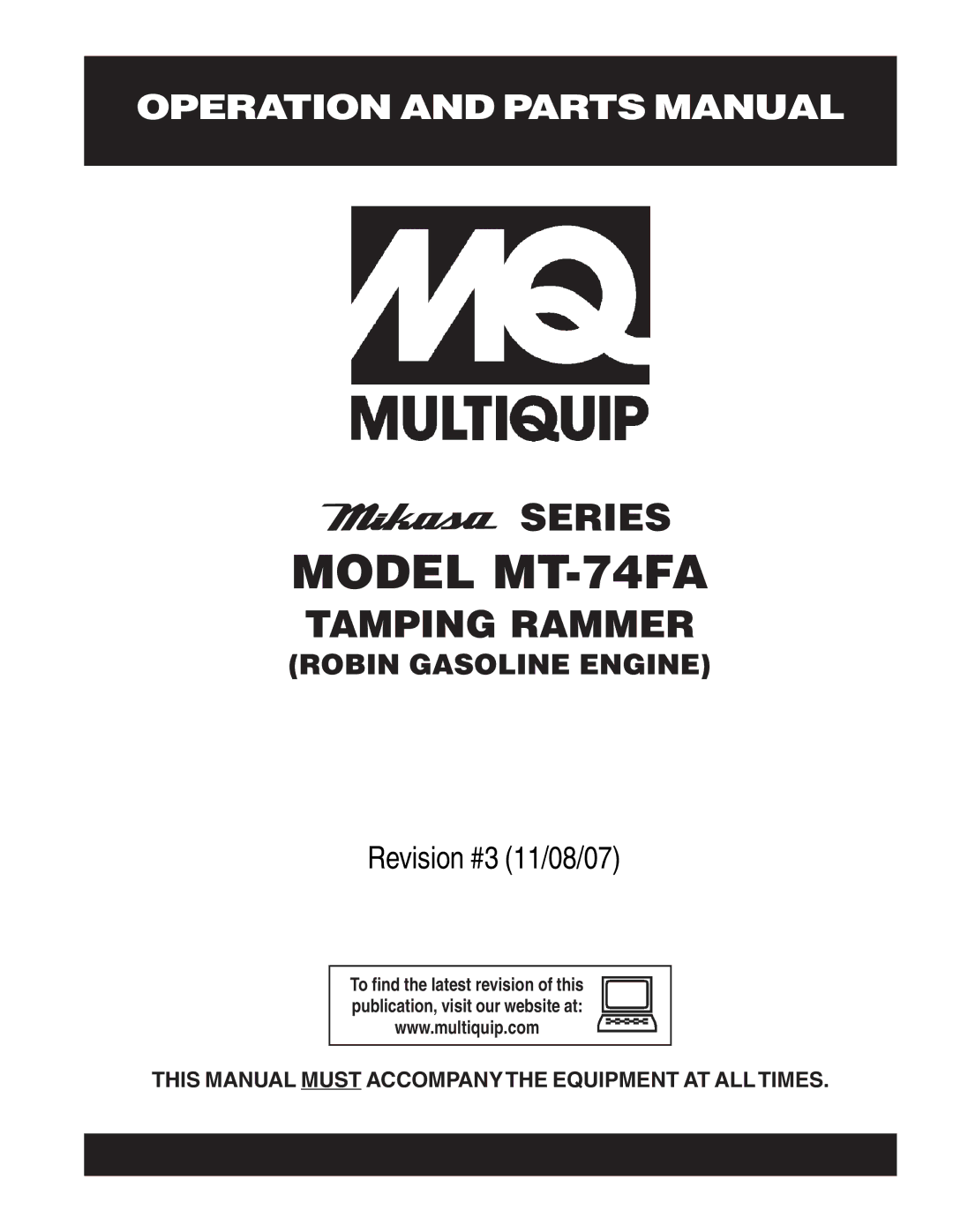 Multiquip manual Model MT-74FA 