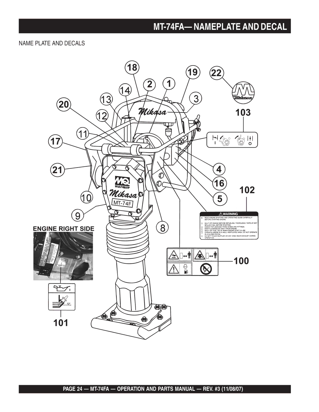 Multiquip manual MT-74FA- Nameplate and Decal 