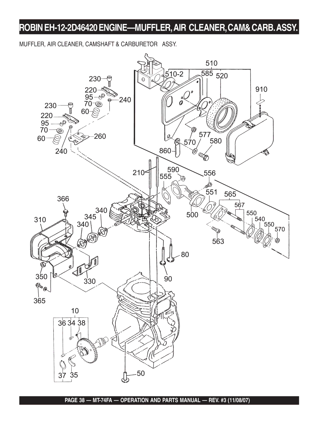 Multiquip MT-74FA manual ROBINEH-12-2D46420ENGINE-MUFFLER,AIR CLEANER,CAM&CARB.ASSY 