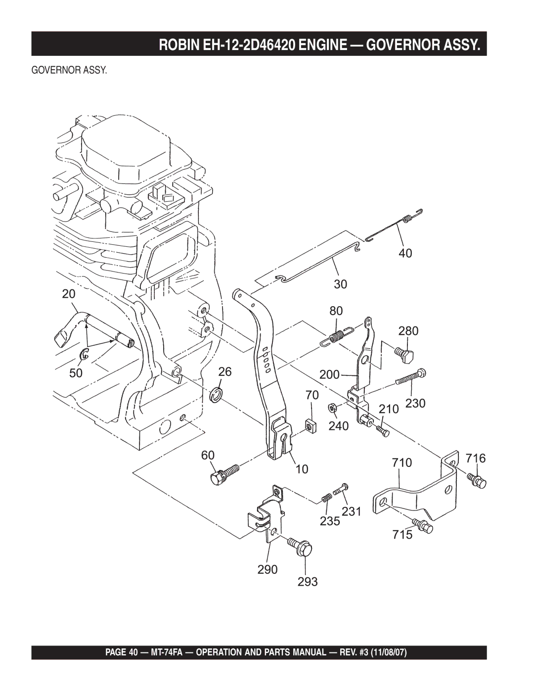 Multiquip MT-74FA manual Robin EH-12-2D46420 Engine Governor Assy 