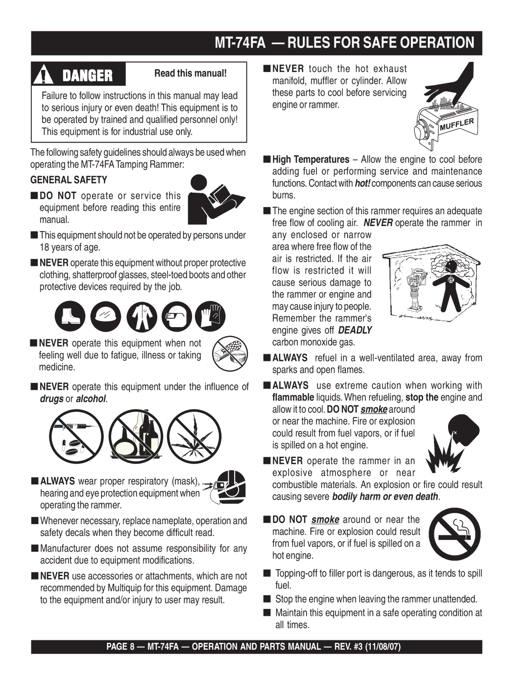 Multiquip manual MT-74FA Rules for Safe Operation 