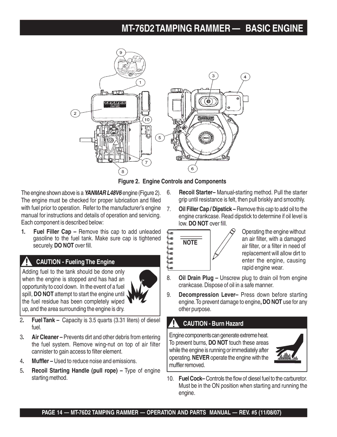 Multiquip manual MT-76D2TAMPING Rammer Basic Engine 