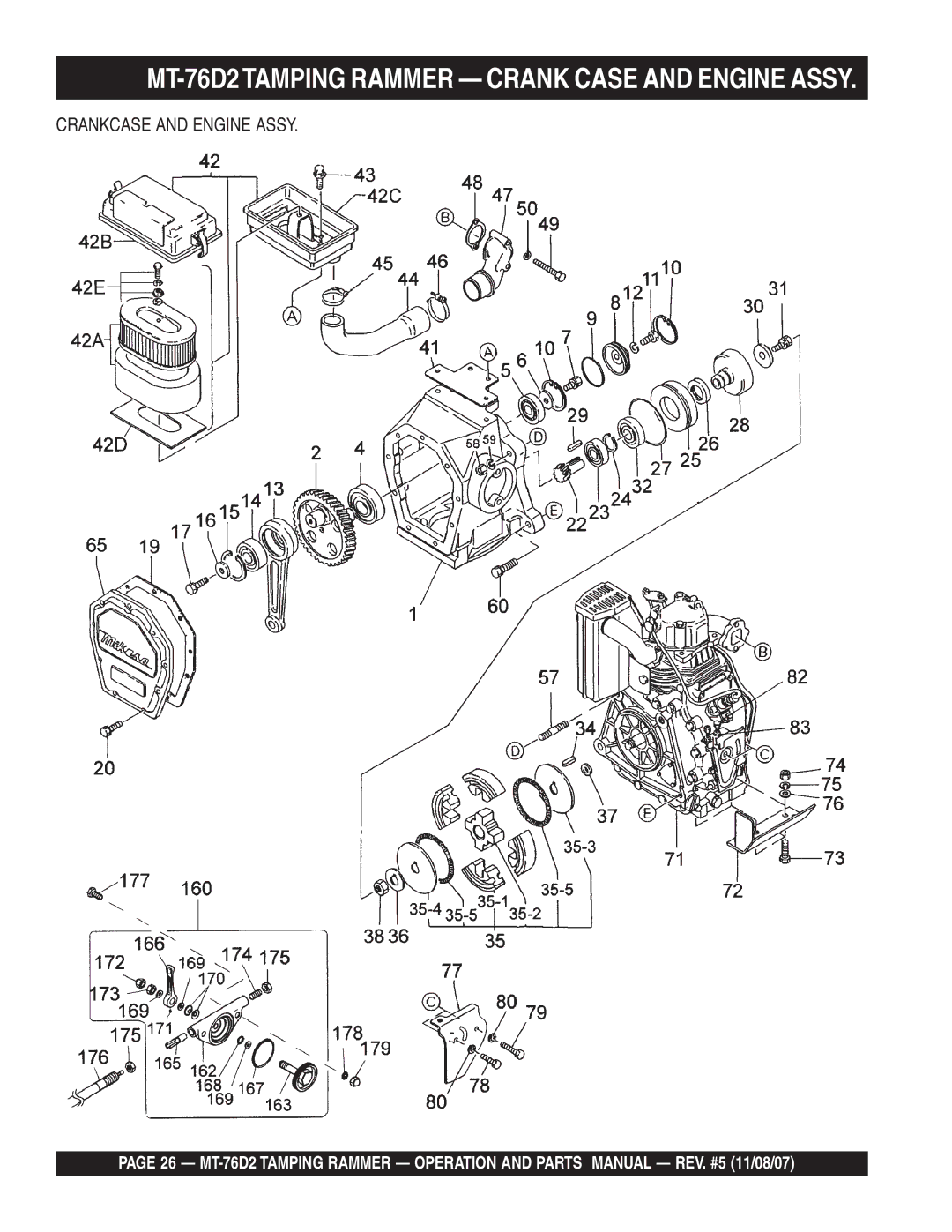 Multiquip manual MT-76D2TAMPING Rammer Crank Case and Engine Assy, Crankcase and Engine Assy 