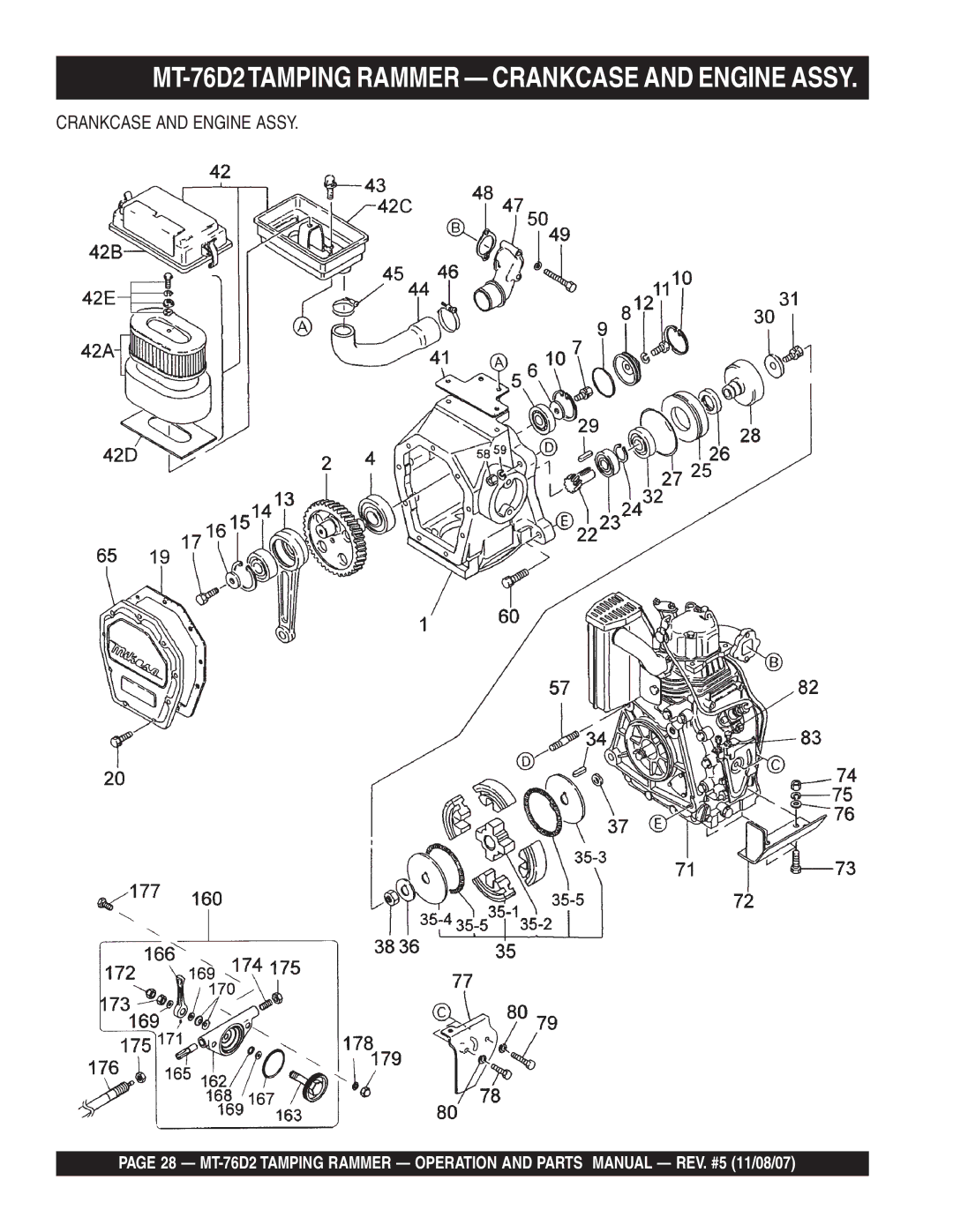 Multiquip manual MT-76D2TAMPING Rammer Crankcase and Engine Assy 