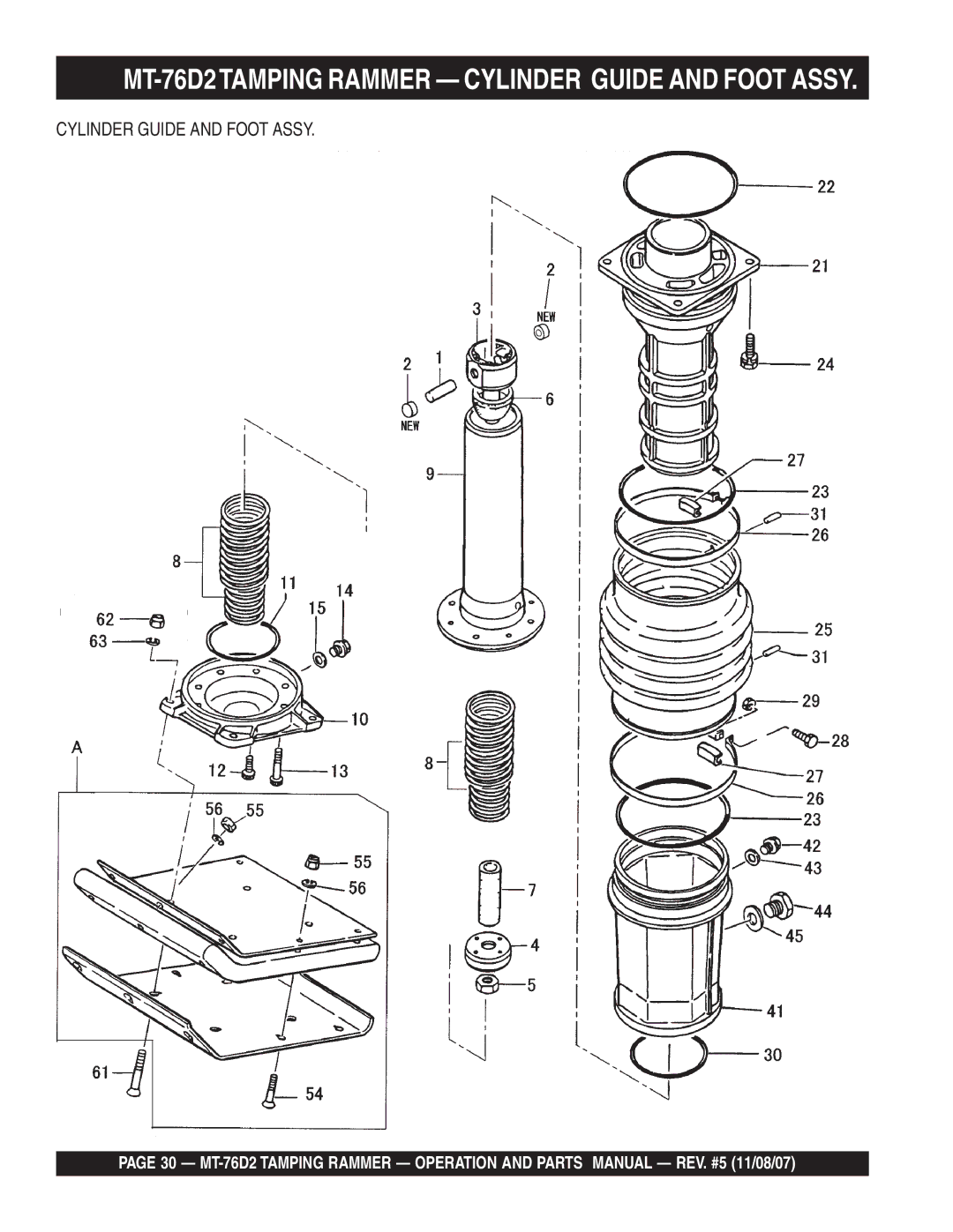 Multiquip manual MT-76D2TAMPING Rammer Cylinder Guide and Foot Assy 