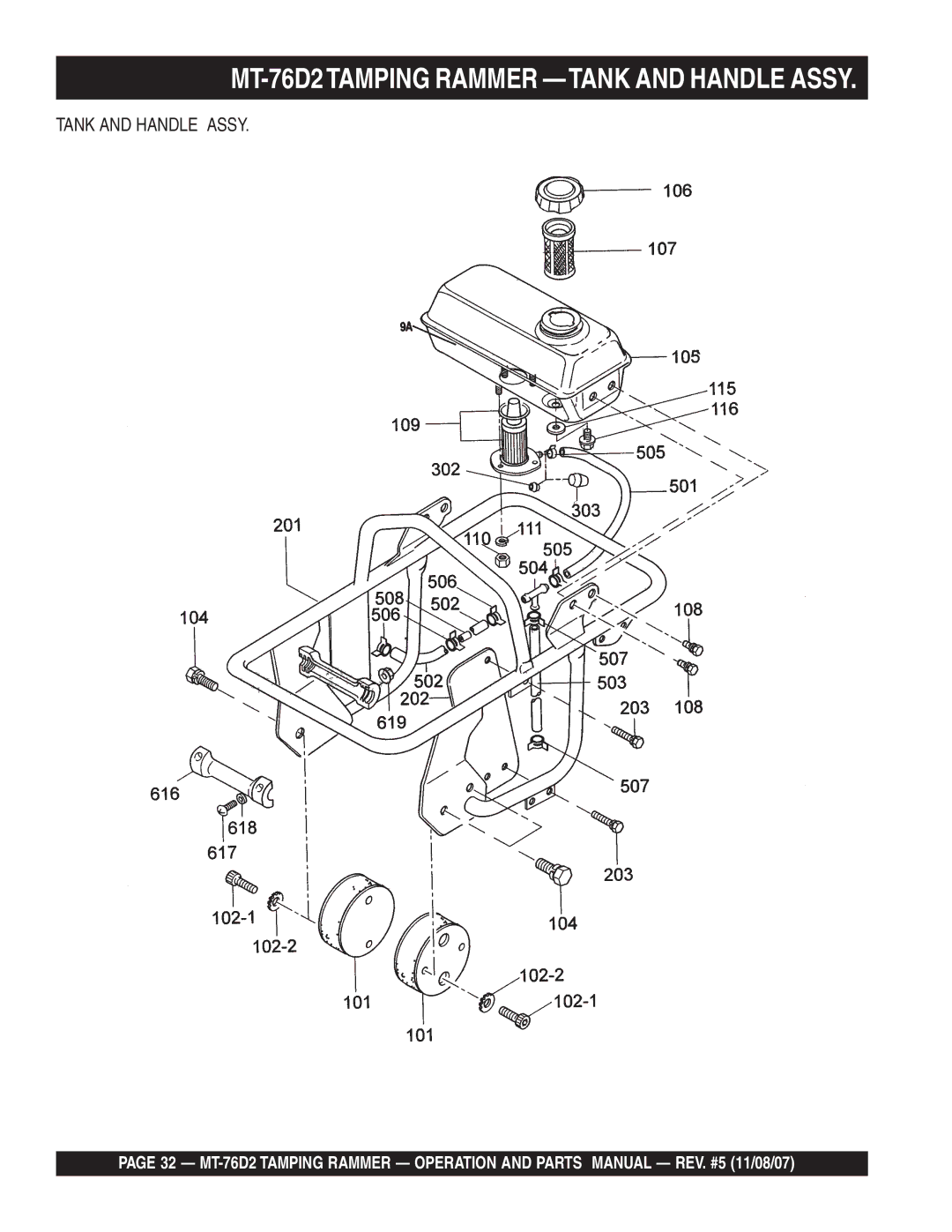 Multiquip manual MT-76D2TAMPING Rammer -TANK and Handle Assy, Tank and Handle Assy 