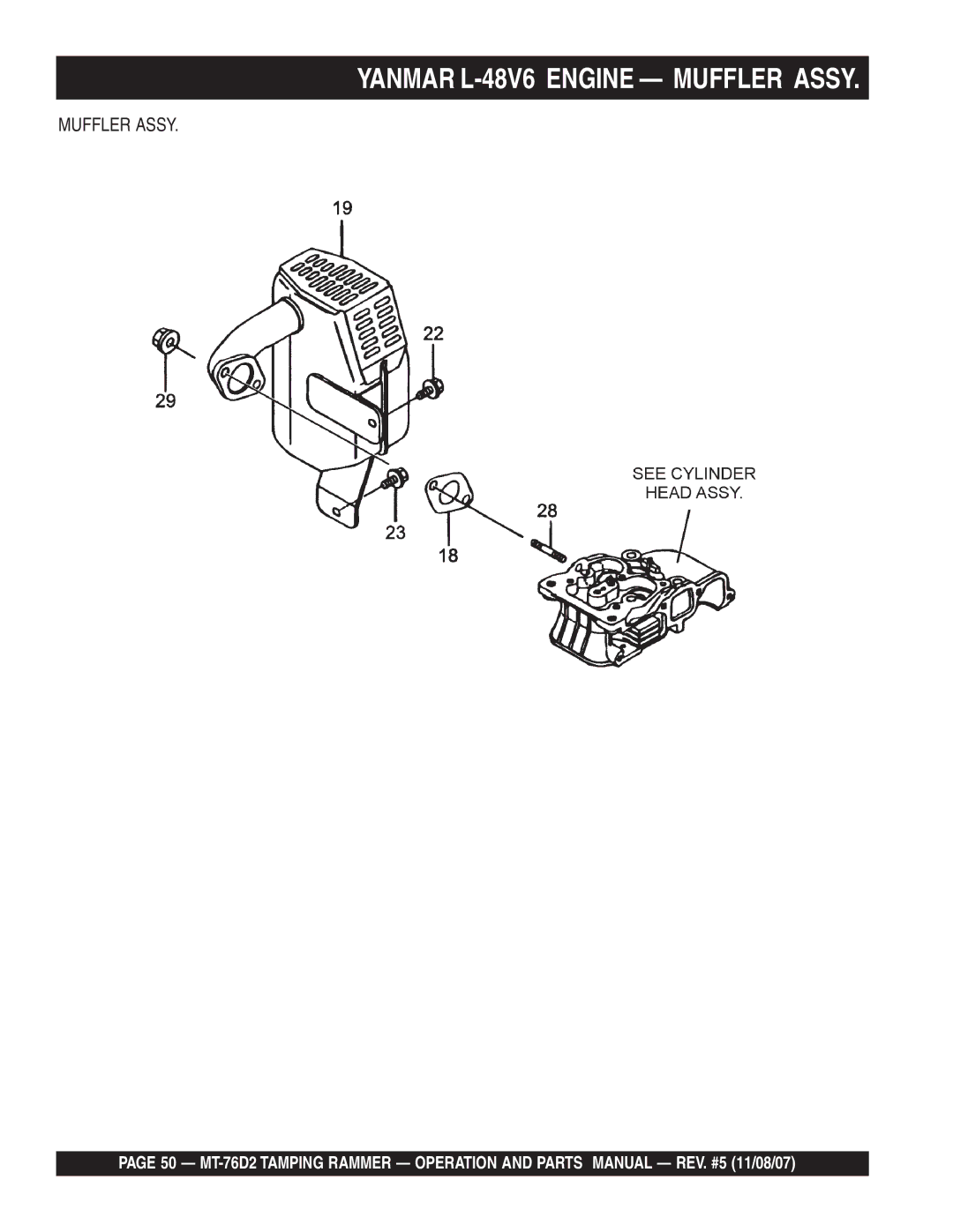 Multiquip MT-76D2 manual Yanmar L-48V6 Engine Muffler Assy 