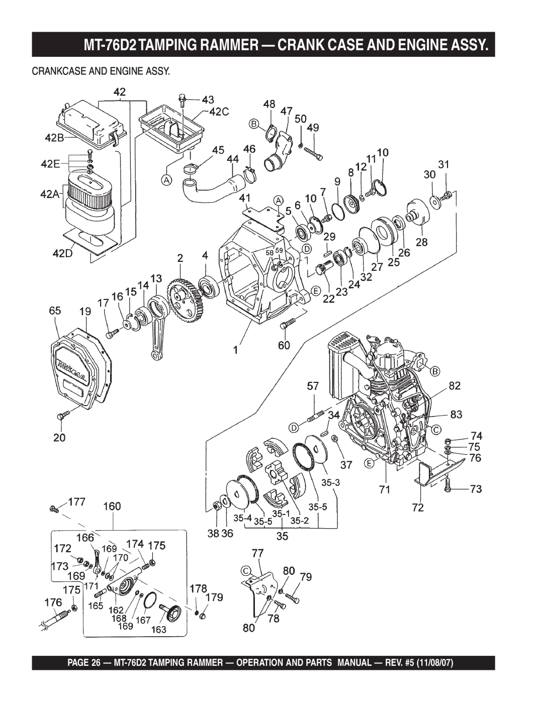 Multiquip manual MT-76D2TAMPING RAMMER - CRANK CASE AND ENGINE ASSY, Crankcase And Engine Assy 