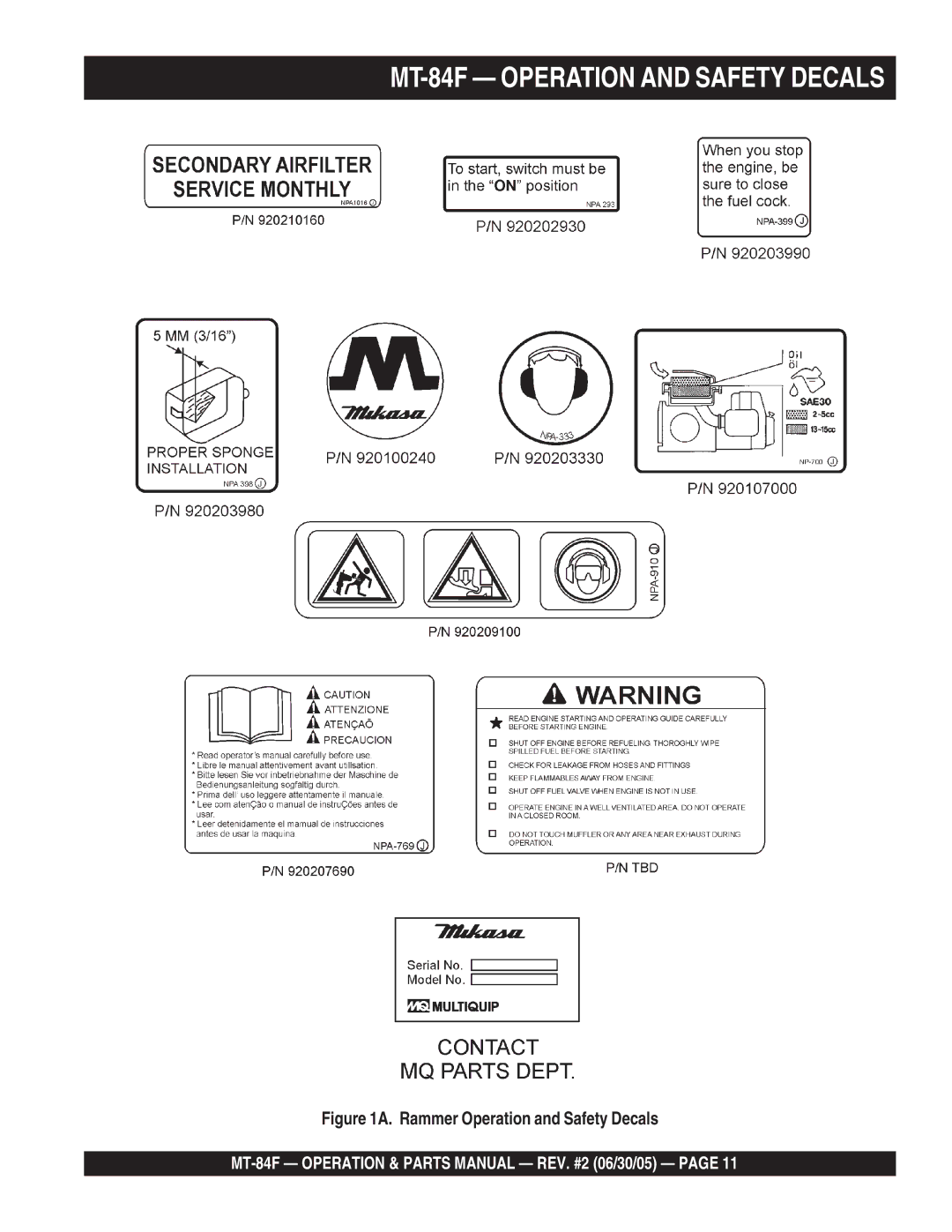 Multiquip manual MT-84F Operation and Safety Decals 