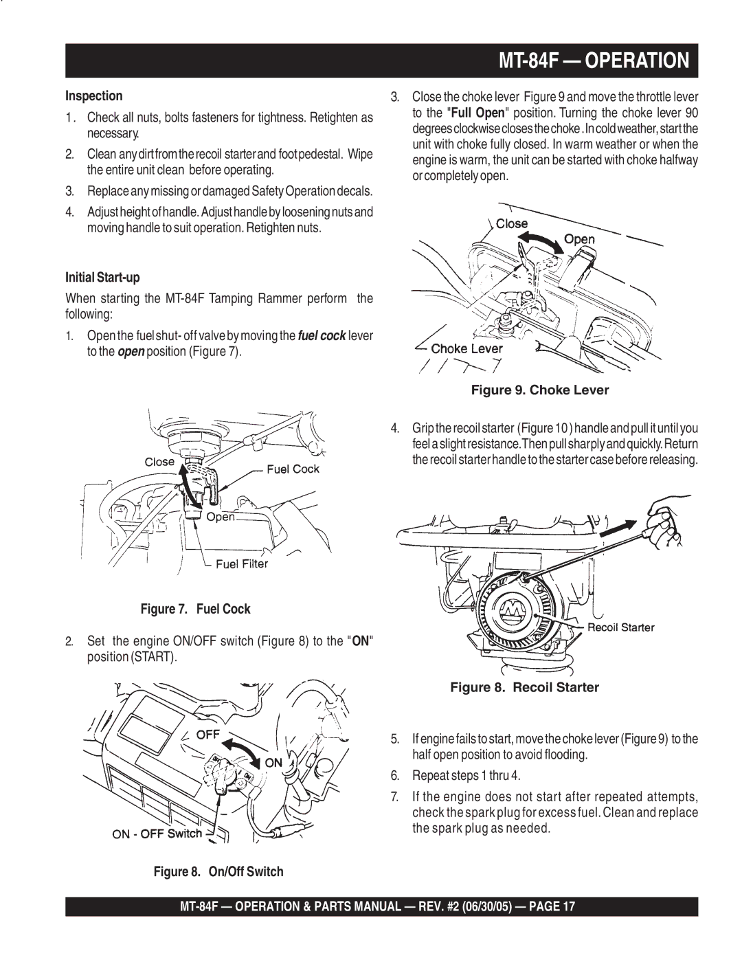 Multiquip MT-84F manual Inspection, Initial Start-up 