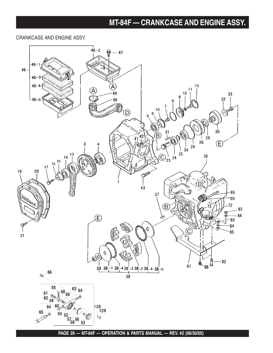 Multiquip manual MT-84F Crankcase and Engine Assy 