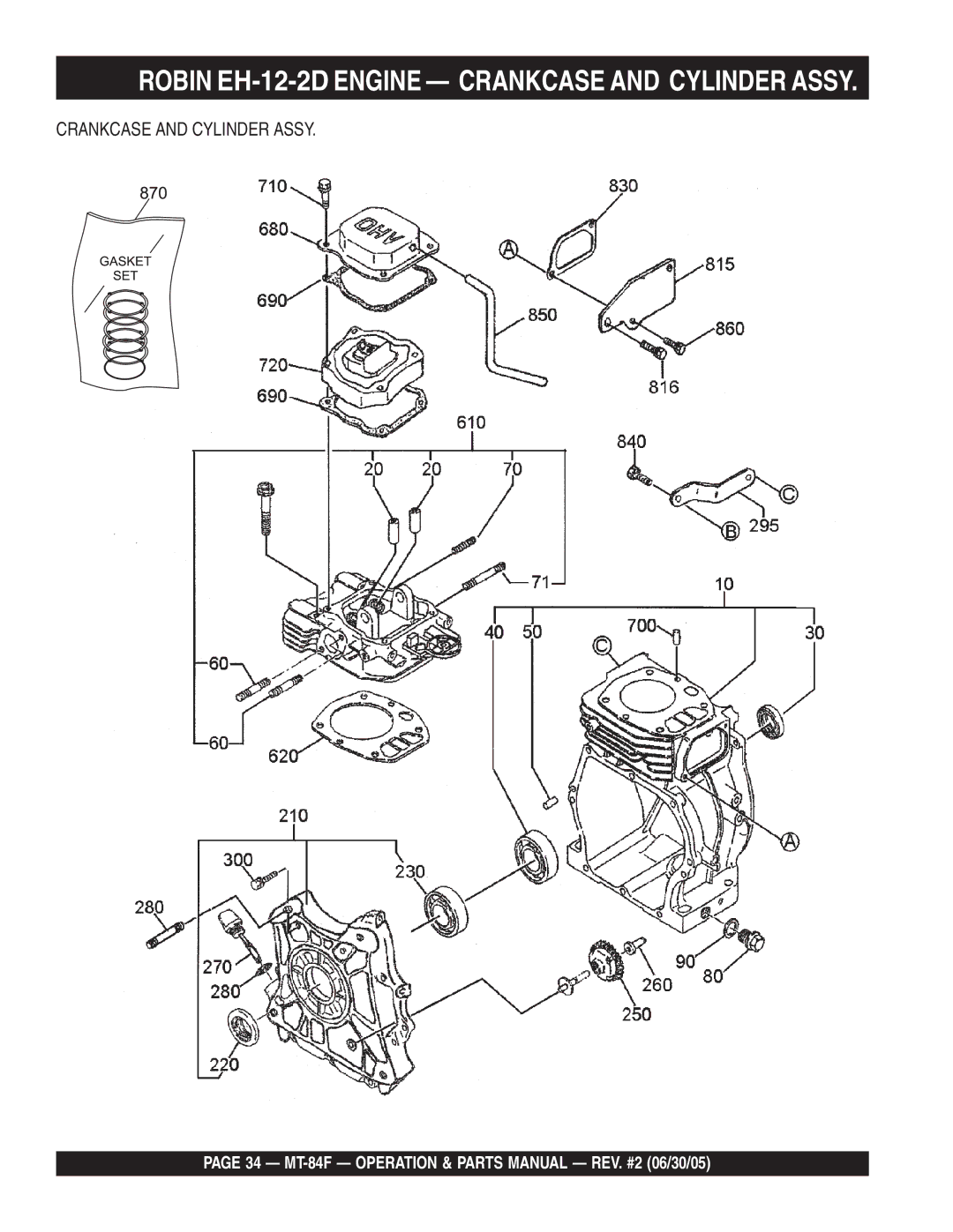 Multiquip MT-84F manual Robin EH-12-2D Engine Crankcase and Cylinder Assy 