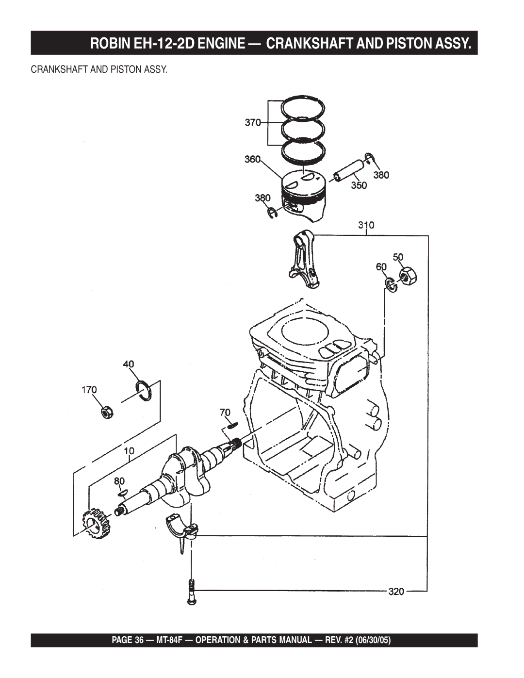 Multiquip MT-84F manual Robin EH-12-2D Engine Crankshaft and Piston Assy 