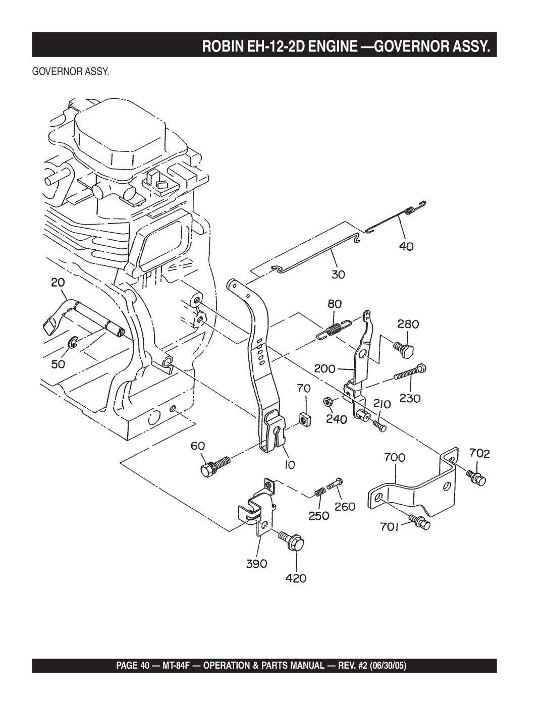 Multiquip MT-84F manual Robin EH-12-2D Engine -GOVERNOR Assy 