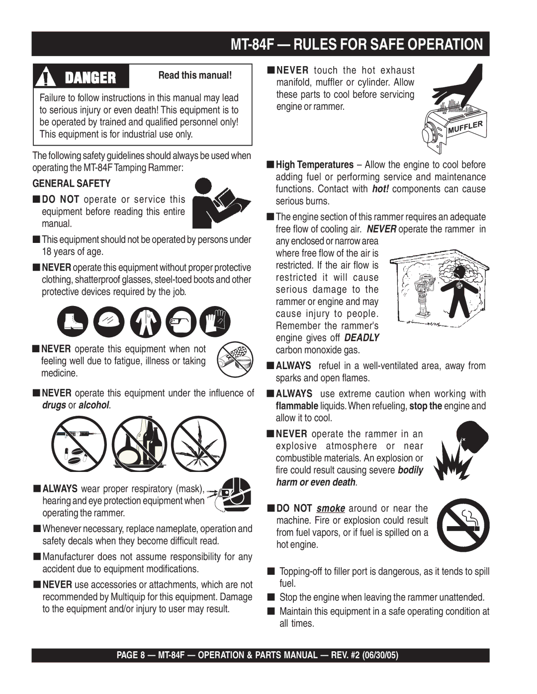 Multiquip manual MT-84F Rules for Safe Operation 