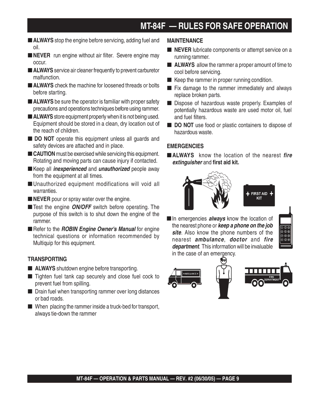 Multiquip manual MT-84F Rules for Safe Operation 