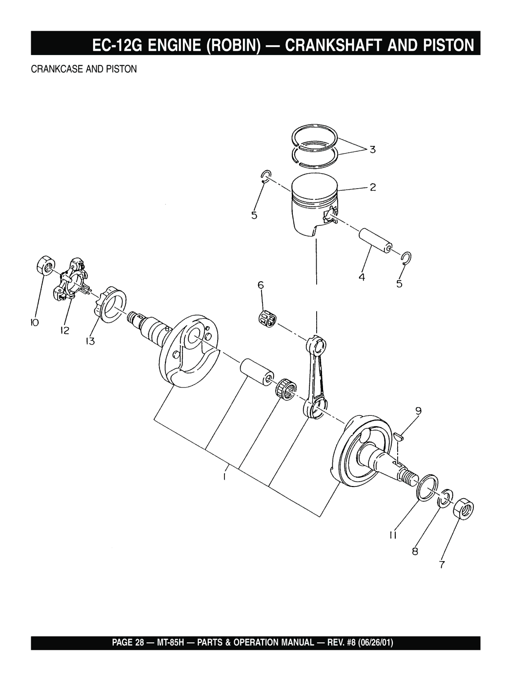 Multiquip MT-85H operation manual EC-12G Engine Robin Crankshaft and Piston 