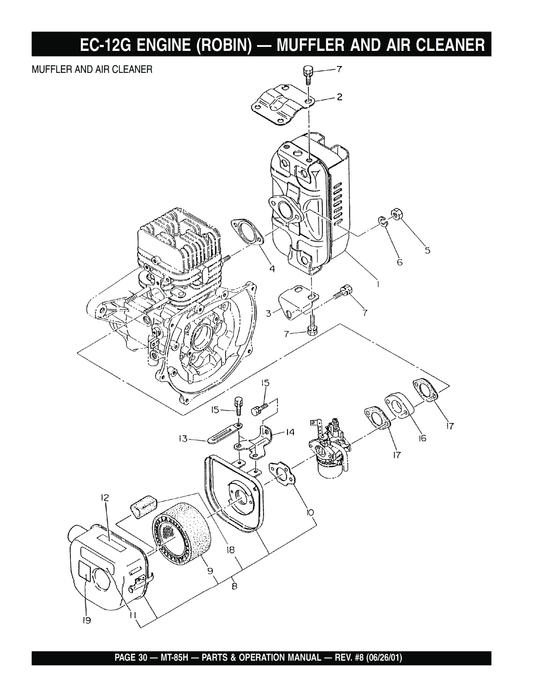 Multiquip MT-85H operation manual EC-12G Engine Robin Muffler and AIR Cleaner 