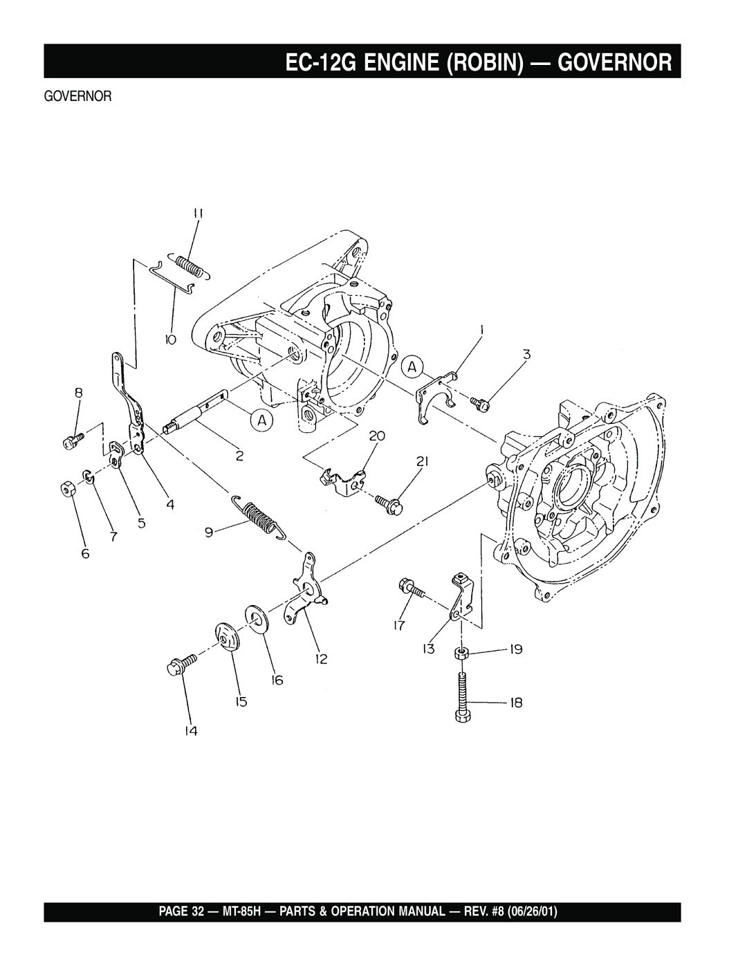 Multiquip MT-85H operation manual EC-12G Engine Robin Governor 