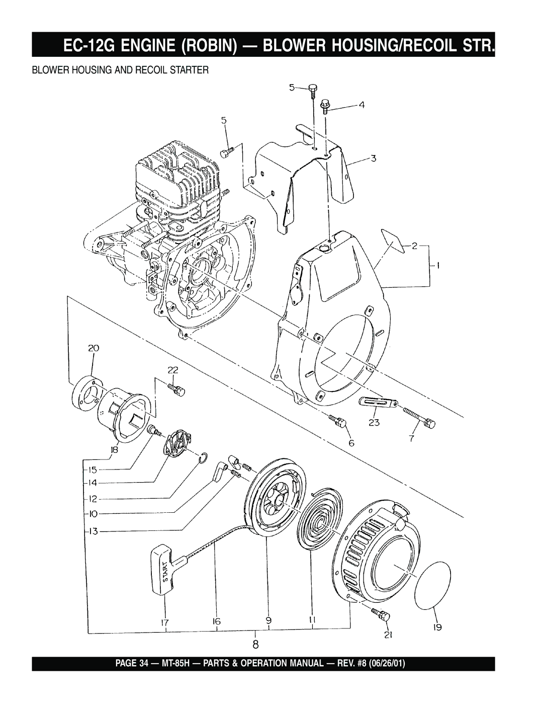 Multiquip MT-85H operation manual EC-12G Engine Robin Blower HOUSING/RECOIL STR 