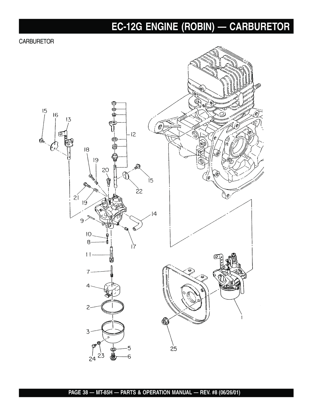 Multiquip MT-85H operation manual EC-12G Engine Robin Carburetor 