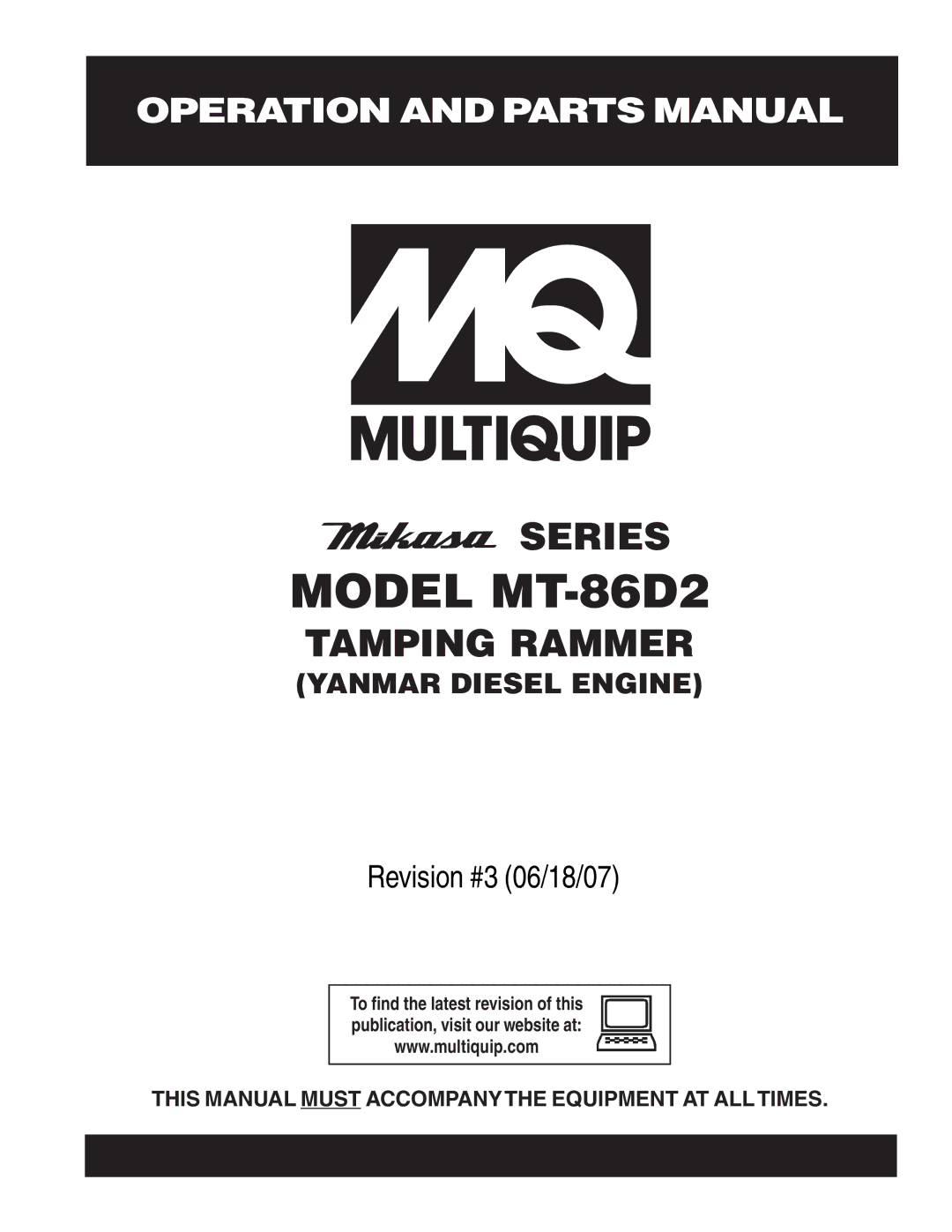 Multiquip operation manual Model MT-86D2 