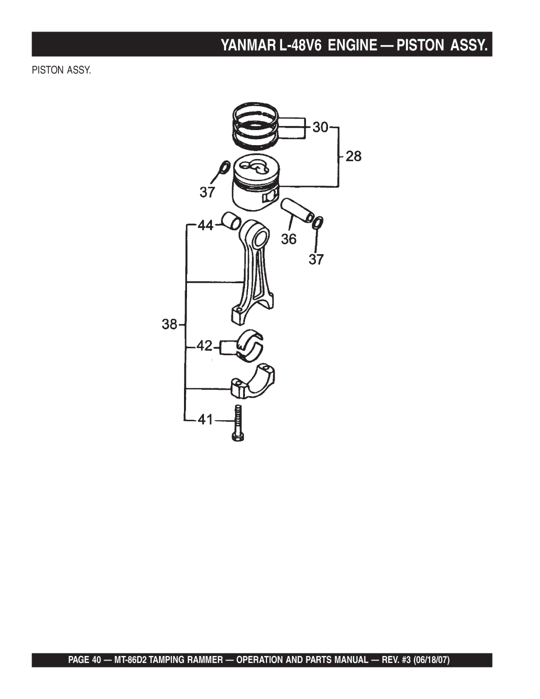 Multiquip MT-86D2 operation manual Yanmar L-48V6 Engine Piston Assy 