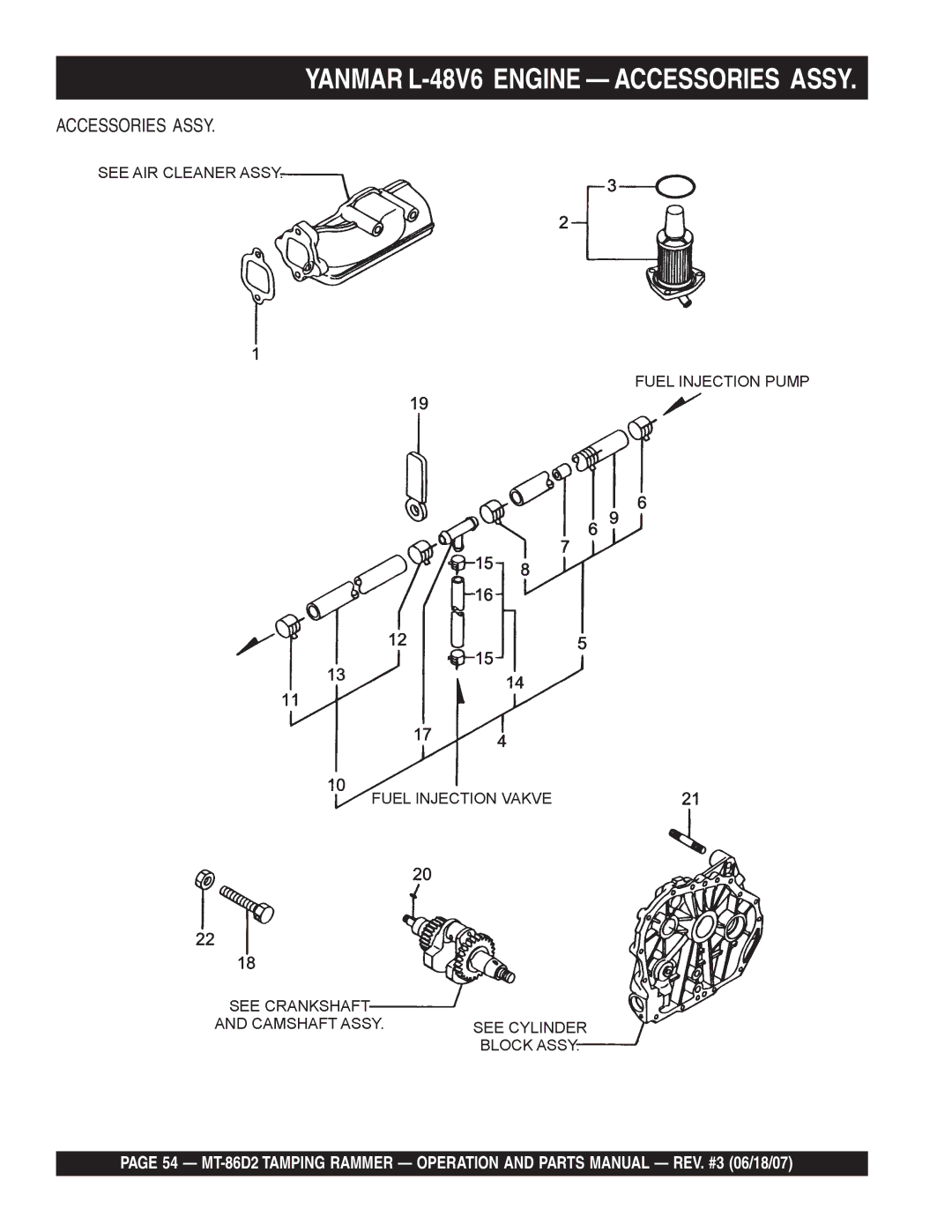 Multiquip MT-86D2 operation manual Yanmar L-48V6 Engine Accessories Assy 