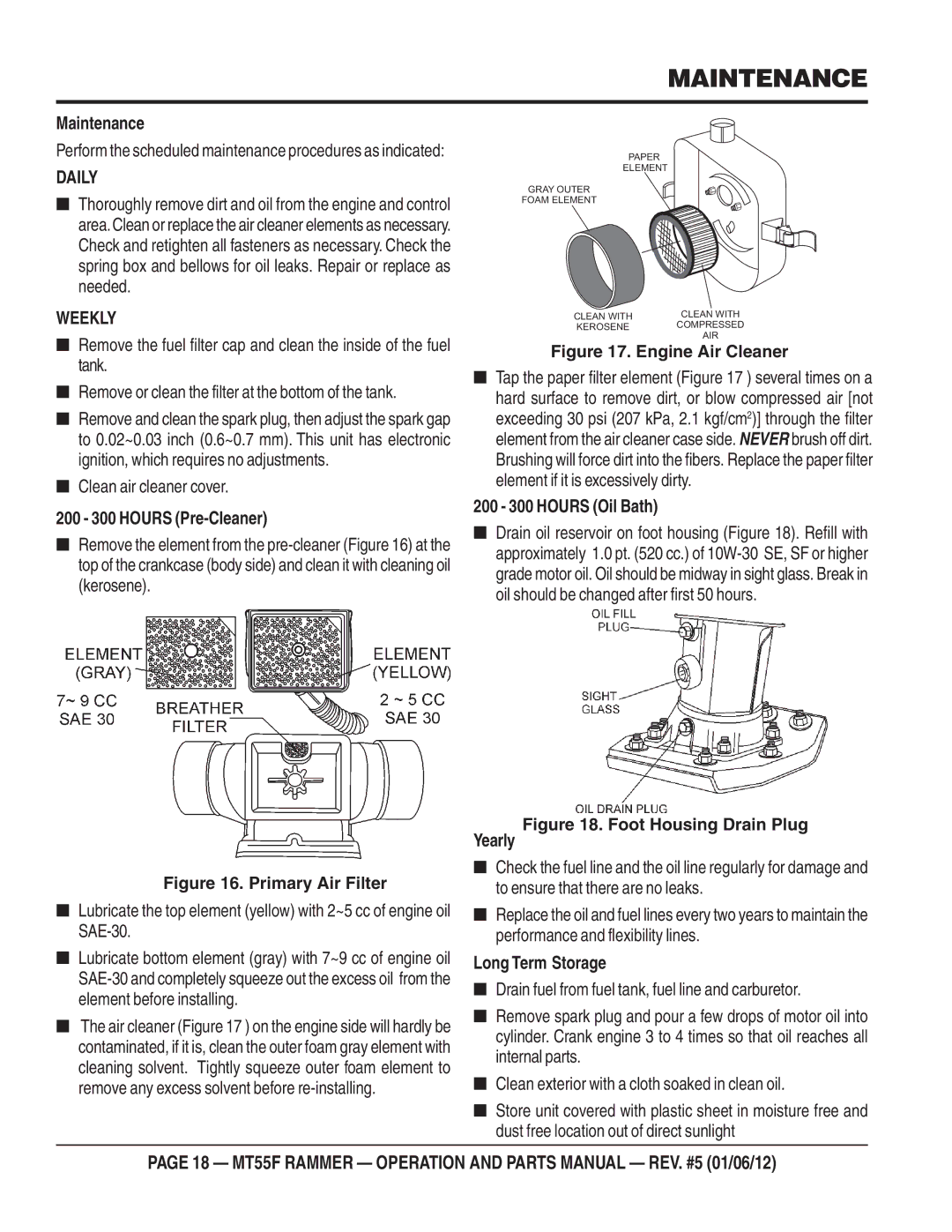 Multiquip MT55F manual Maintenance, Daily 