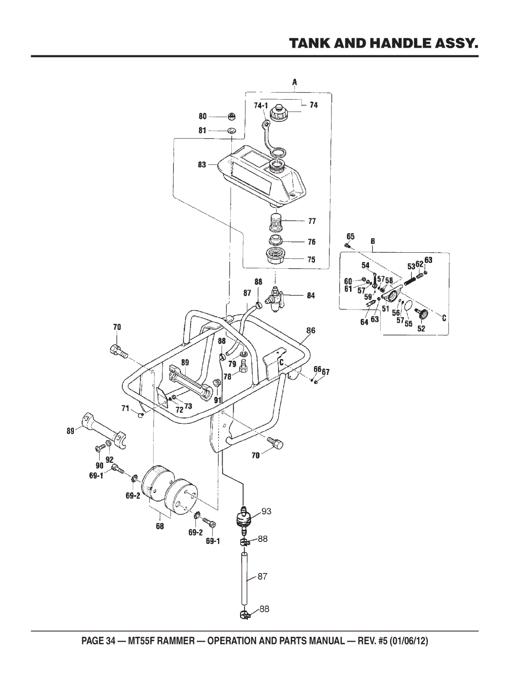 Multiquip MT55F manual Tank and Handle Assy 