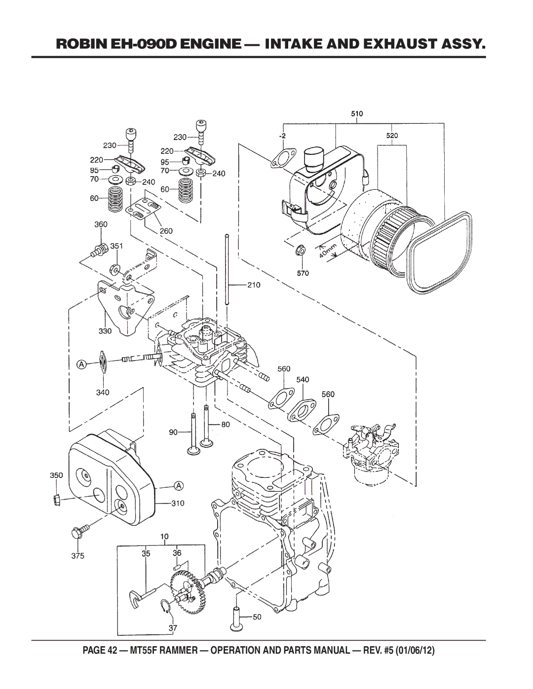 Multiquip MT55F manual Robin EH-090D Engine Intake and Exhaust Assy 