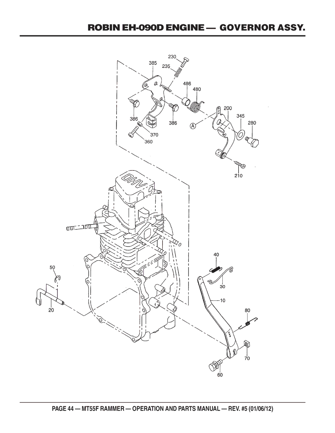 Multiquip MT55F manual Robin EH-090D Engine Governor Assy 