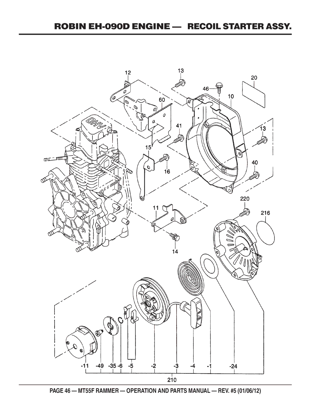 Multiquip MT55F manual Robin EH-090D Engine Recoil Starter Assy 