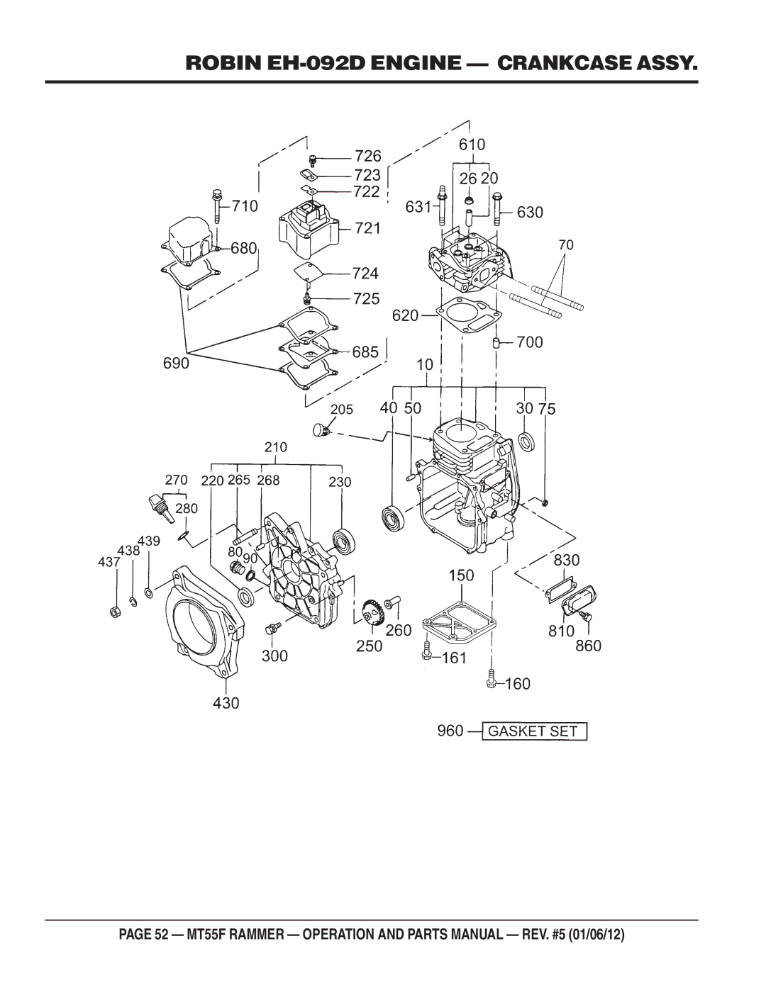 Multiquip MT55F manual Robin EH-092D Engine Crankcase Assy 