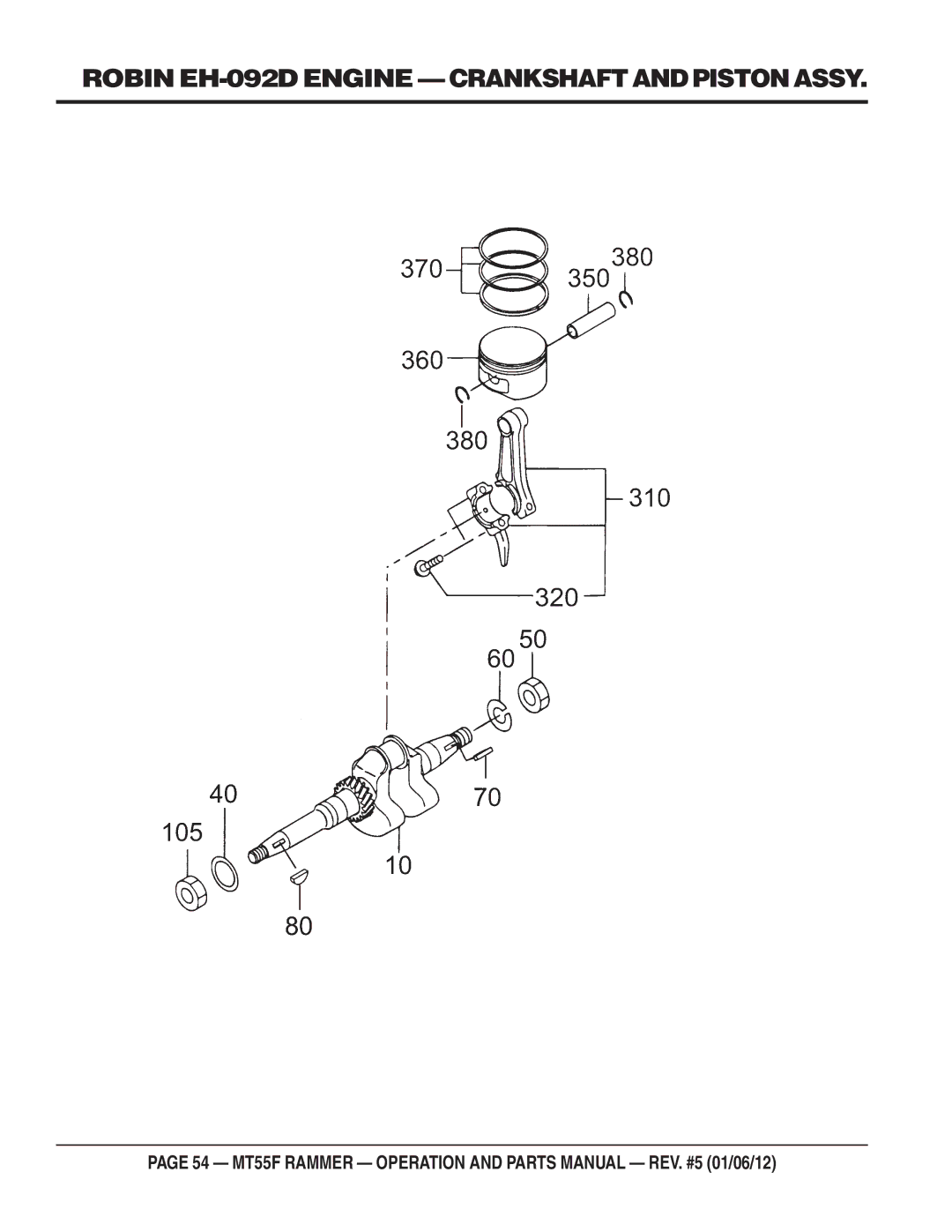 Multiquip MT55F manual Robin EH-092D Engine Crankshaft and Piston Assy 