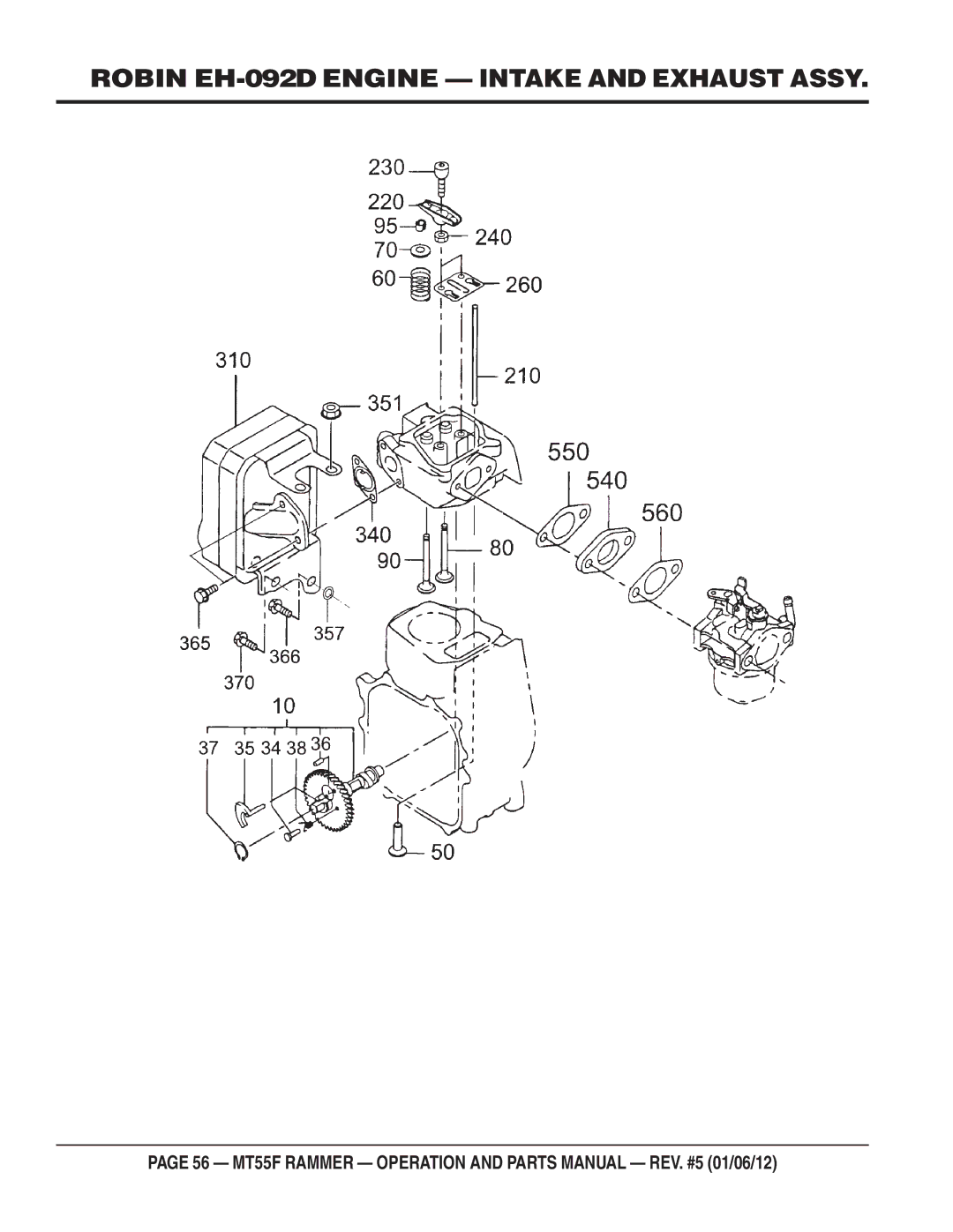 Multiquip MT55F manual Robin EH-092D Engine Intake and Exhaust Assy 