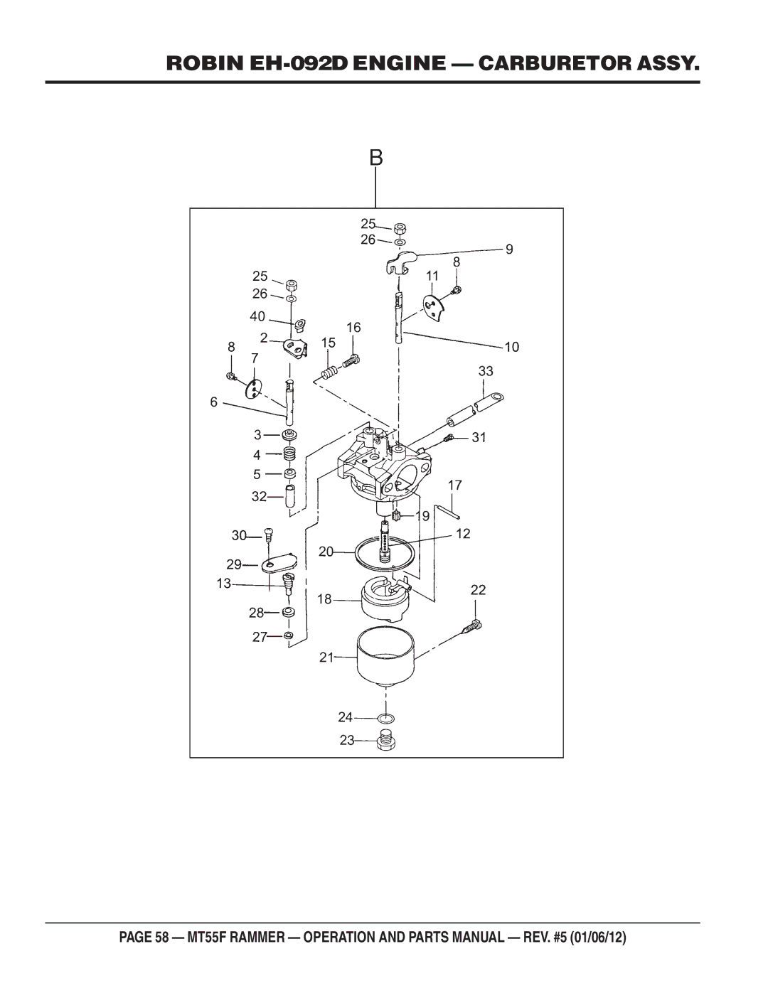 Multiquip MT55F manual Robin EH-092D Engine Carburetor Assy 