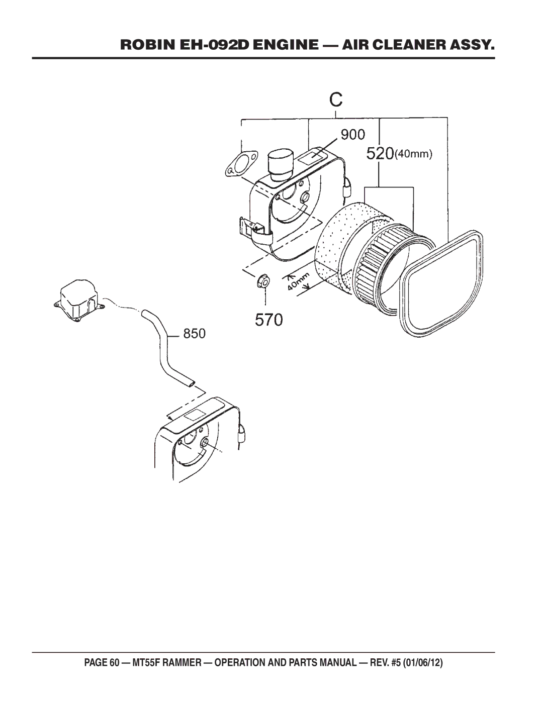 Multiquip MT55F manual Robin EH-092D Engine AIR Cleaner Assy 