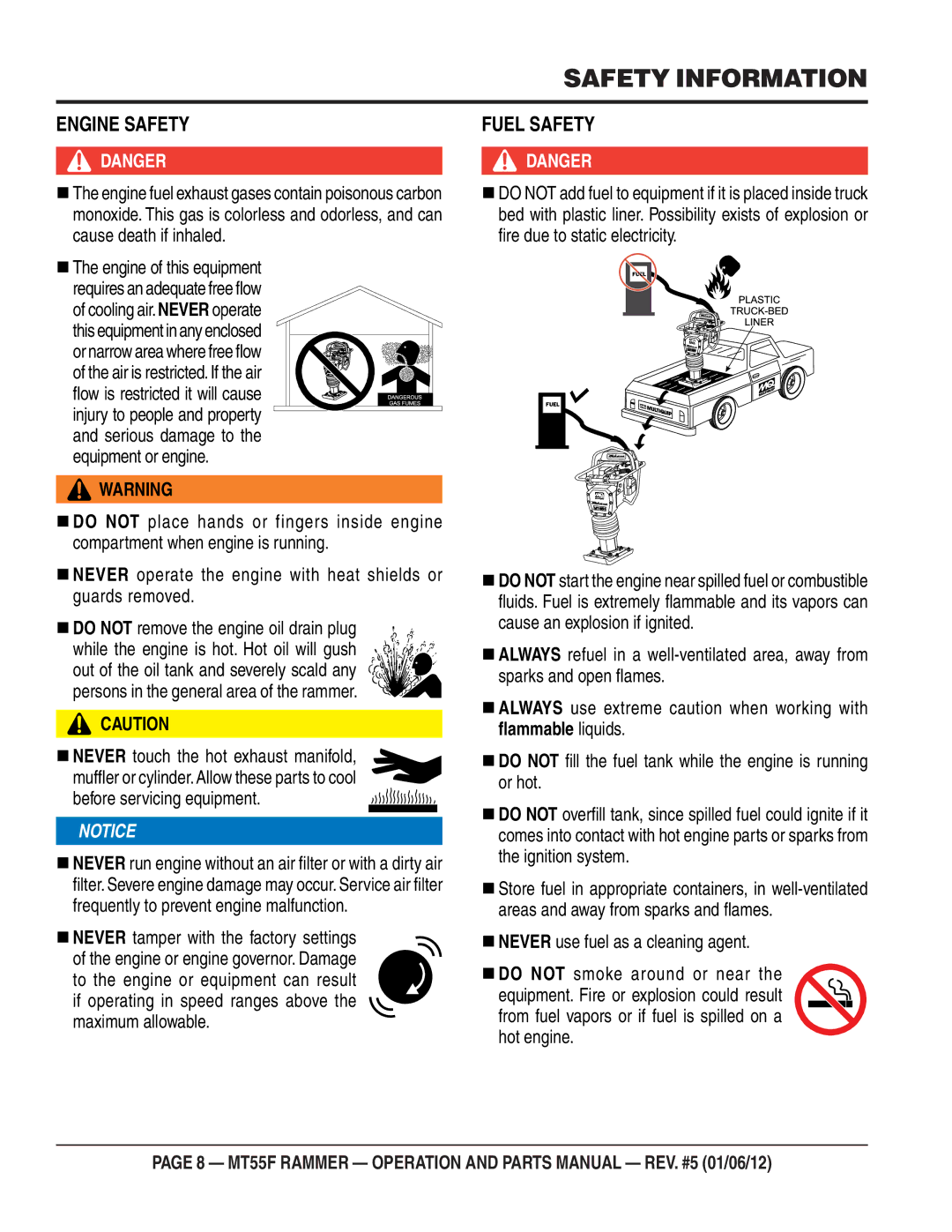 Multiquip MT55F manual Engine Safety 