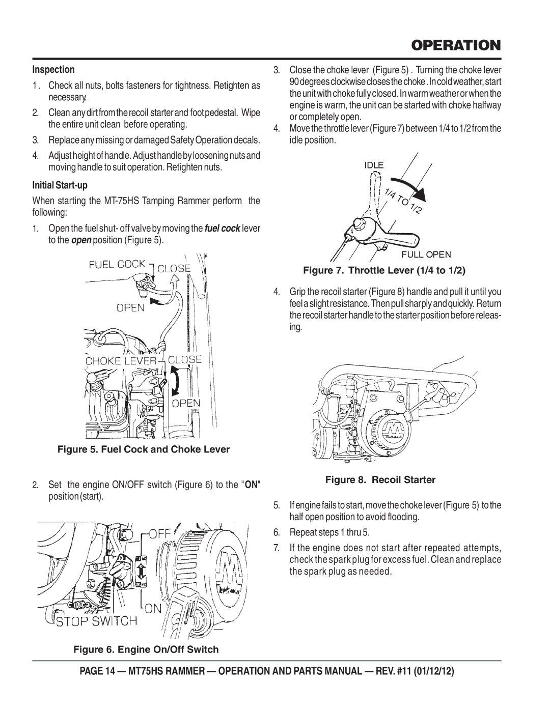 Multiquip MT75HS operation manual Fuel Cock and Choke Lever 