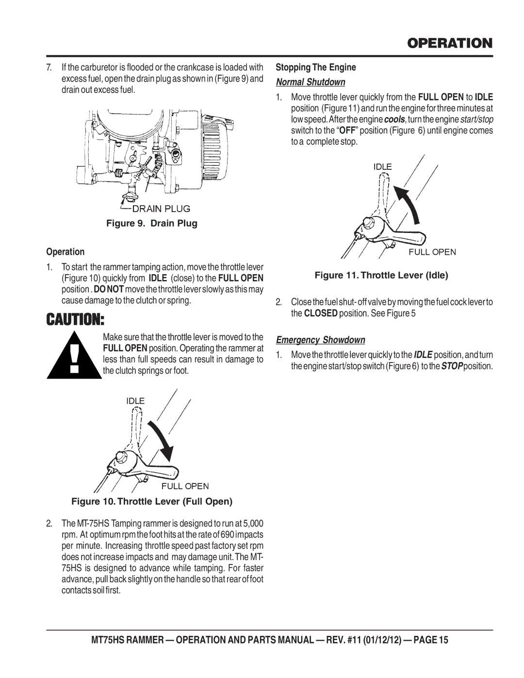 Multiquip MT75HS operation manual Normal Shutdown 