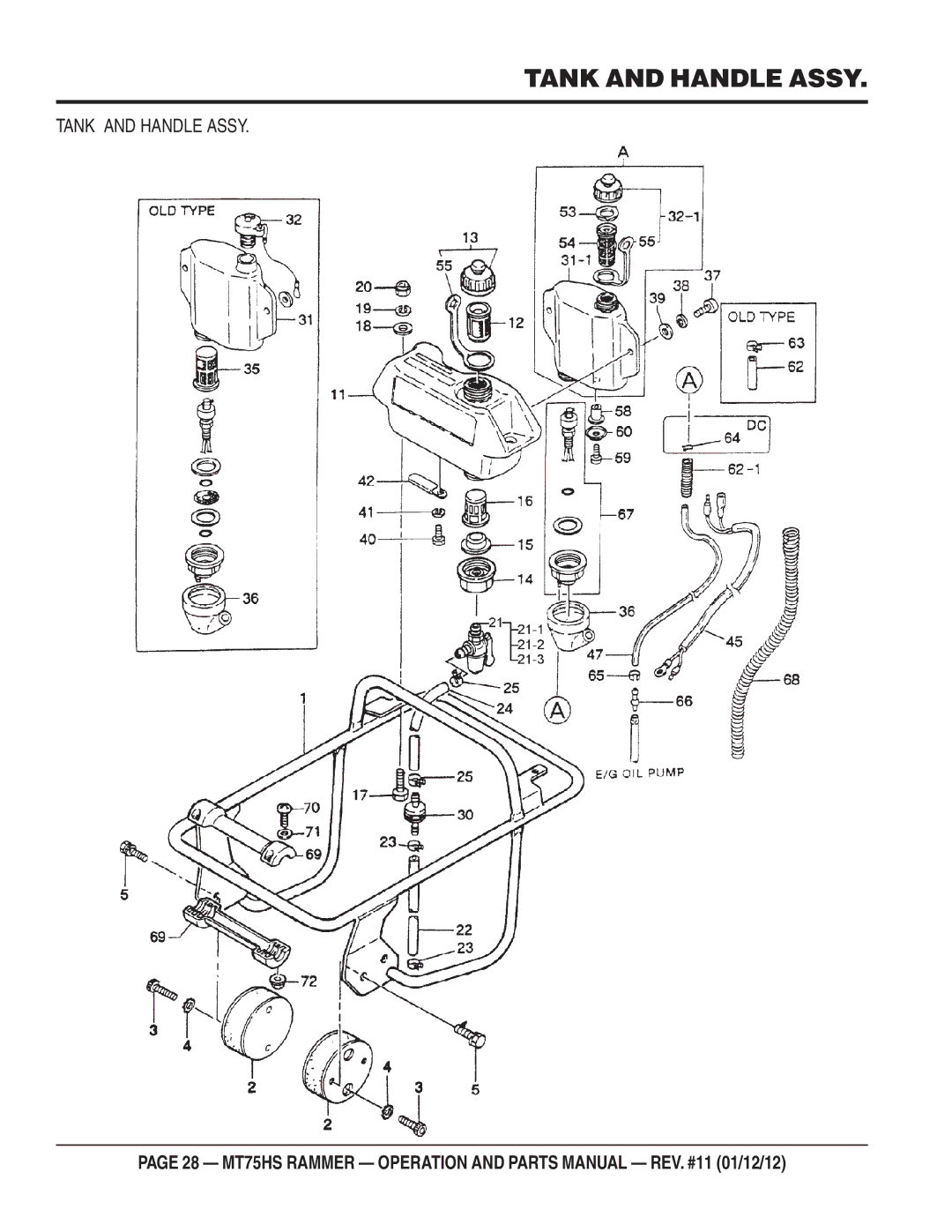 Multiquip MT75HS operation manual Tank and Handle Assy 