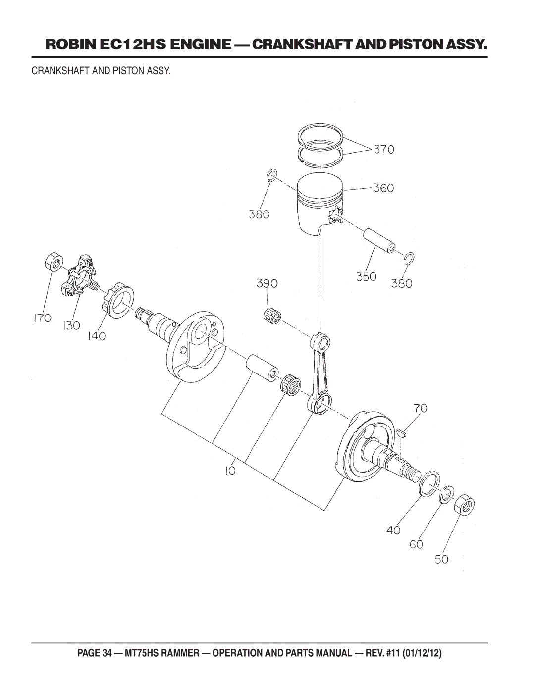 Multiquip MT75HS operation manual Robin EC12HS Engine Crankshaft and Piston Assy 