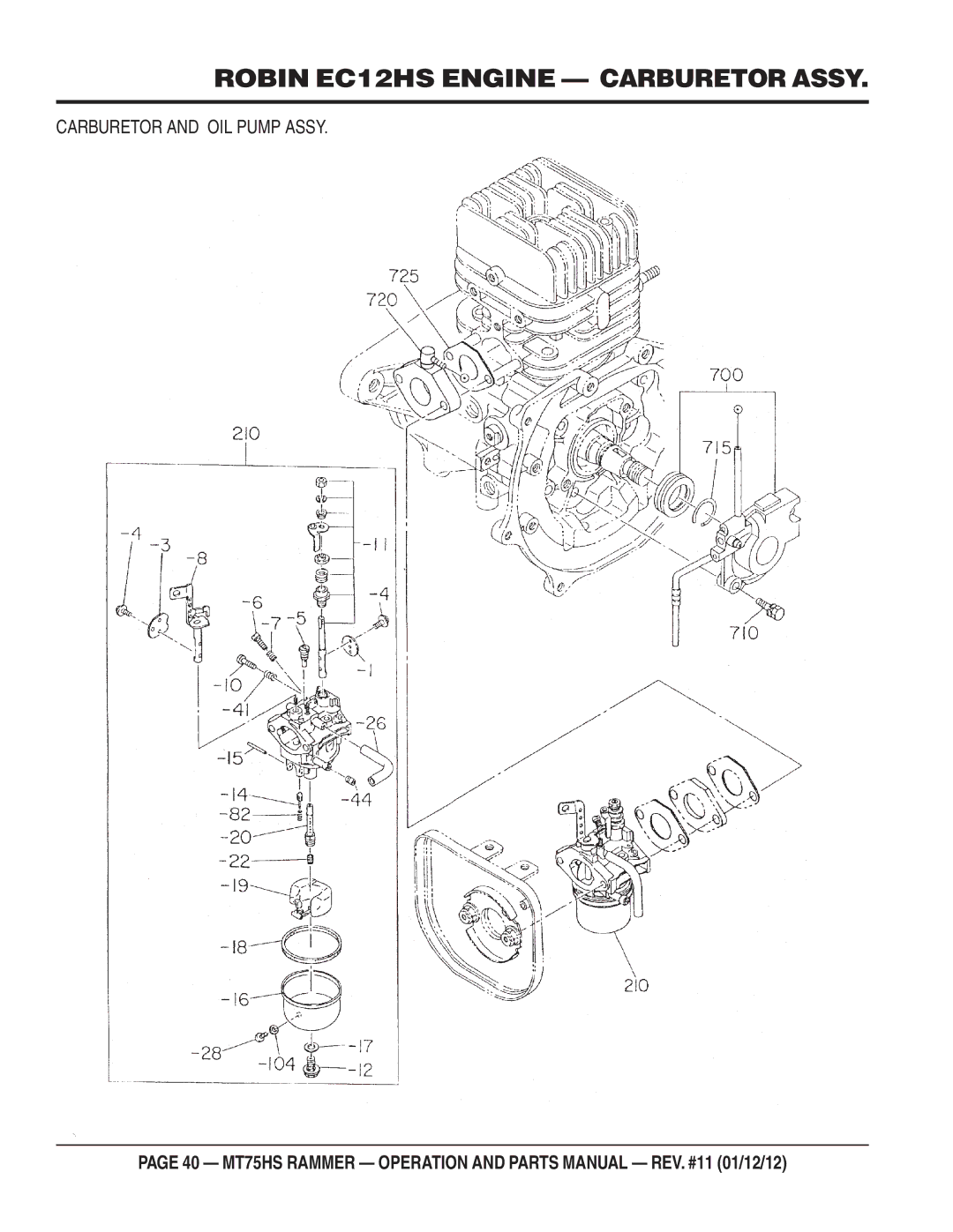 Multiquip MT75HS operation manual Robin EC12HS Engine Carburetor Assy 